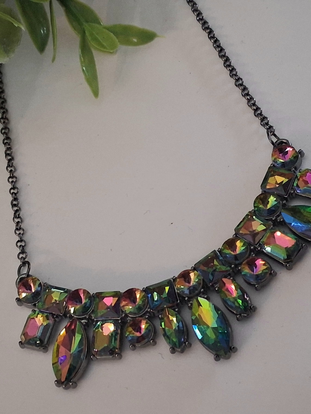 Aurora Oil Spill Multicolor Crystal Bib Necklace